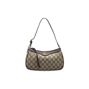 Gucci GG Supreme Monogram Small Ophidia Hobo Shoulder Bag Ebony Beige Brown